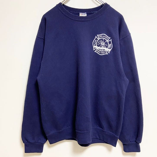 古着 used　JERZEES ジャージーズ　長袖ワンポイントスウェット　トレーナー　バックプリント　ネイビー　レトロ　Mサイズ