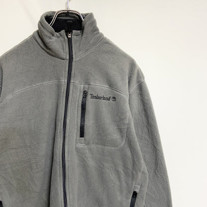 古着 used　ティンバーランド　長袖フルジップフリースジャケット　グレー　90s　ワンポイント刺繡ロゴ　Mサイズ
