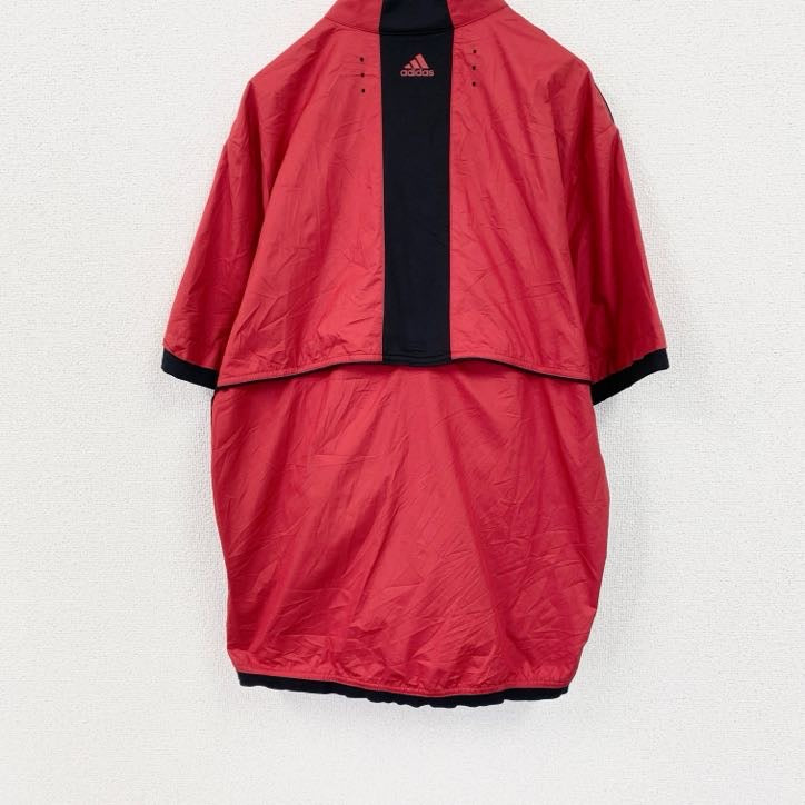 adidas　アディダス　半袖ハーフジップナイロンジャケット　赤　レッド　Mサイズ