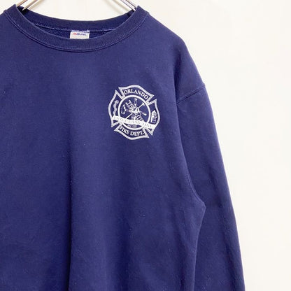 古着 used　JERZEES ジャージーズ　長袖ワンポイントスウェット　トレーナー　バックプリント　ネイビー　レトロ　Mサイズ