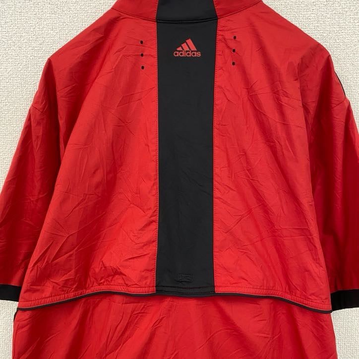 adidas　アディダス　半袖ハーフジップナイロンジャケット　赤　レッド　Mサイズ