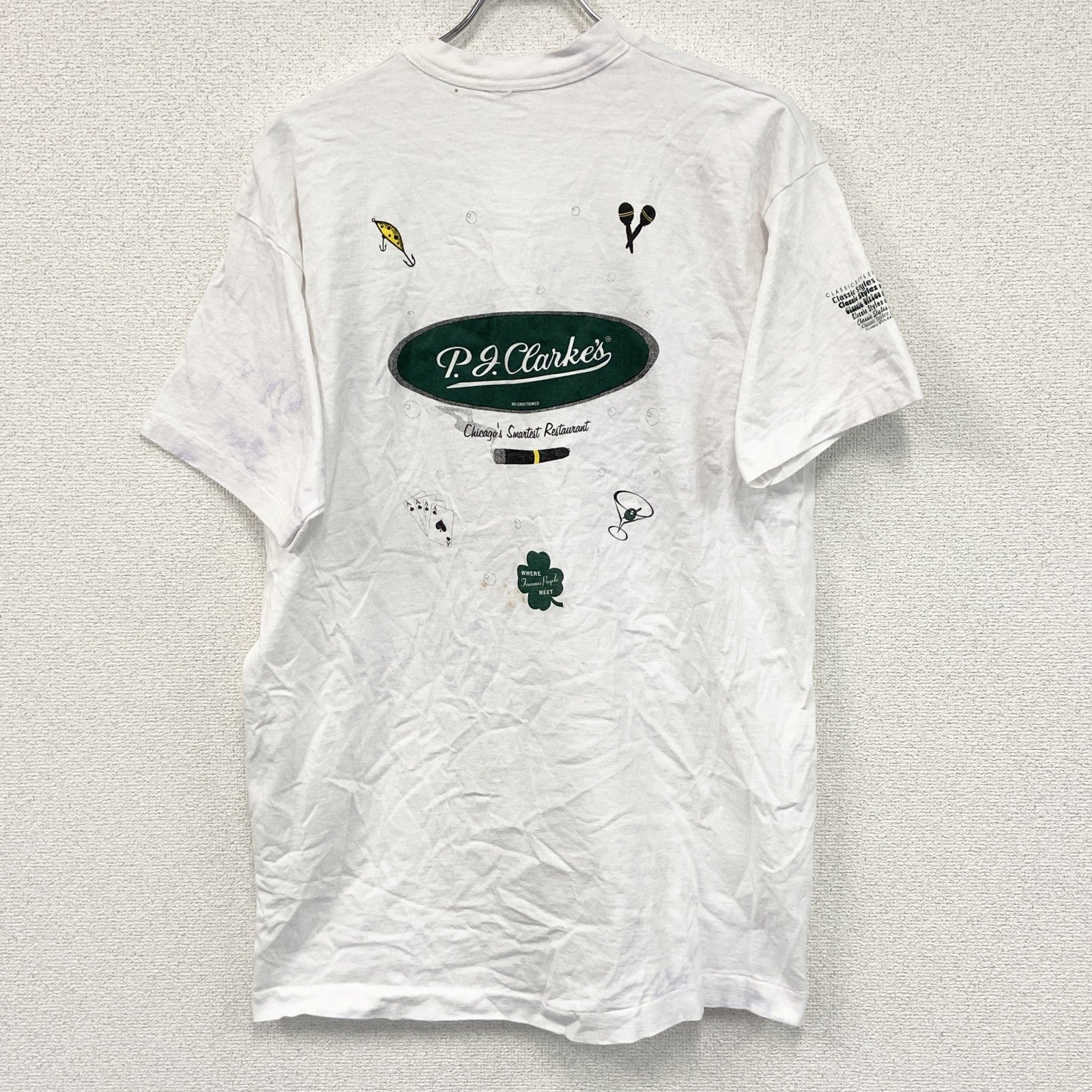 90s　P.J.Clarke's　半袖プリントTシャツ　ヴィンテージ　シングルステッチ　白　ホワイト