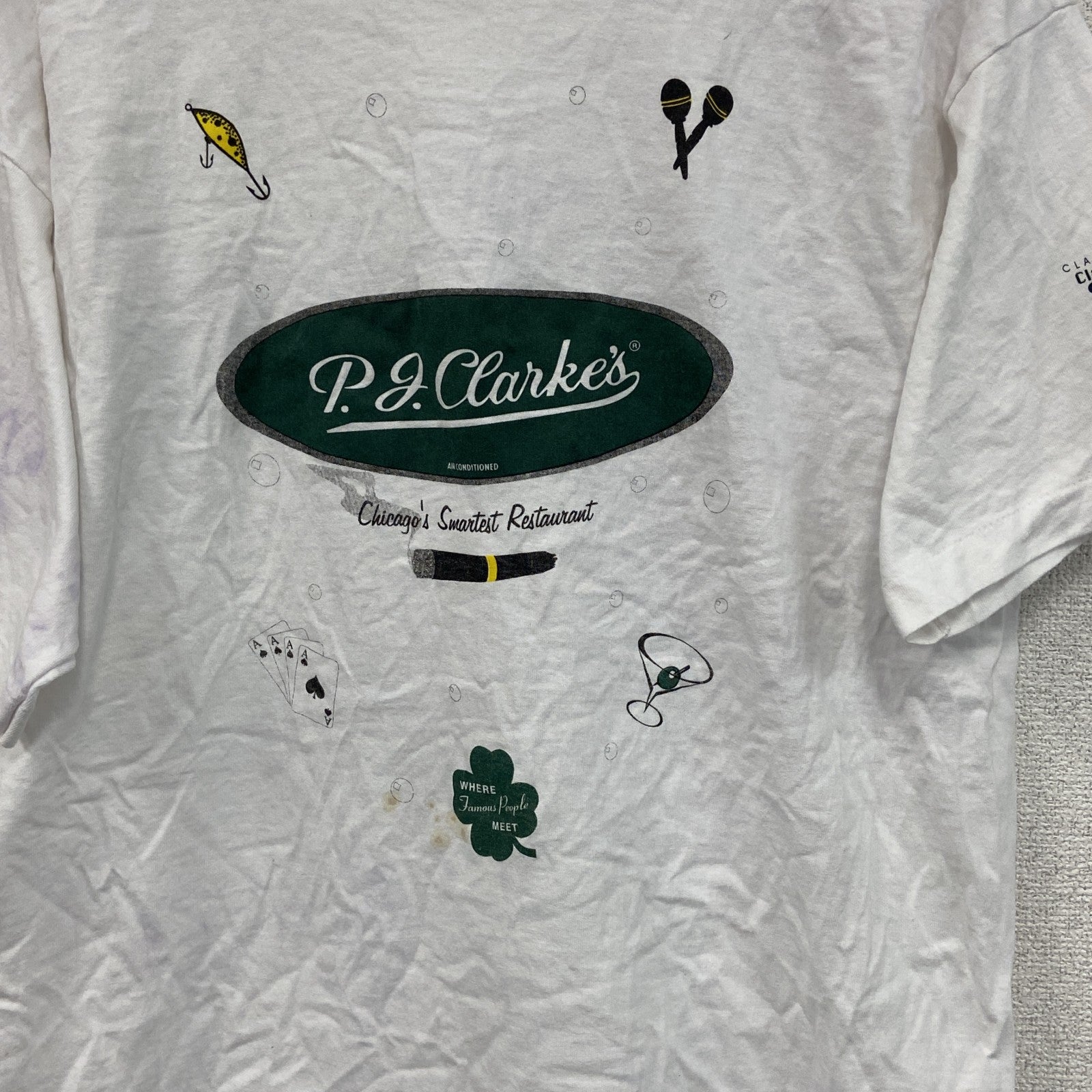 90s　P.J.Clarke's　半袖プリントTシャツ　ヴィンテージ　シングルステッチ　白　ホワイト