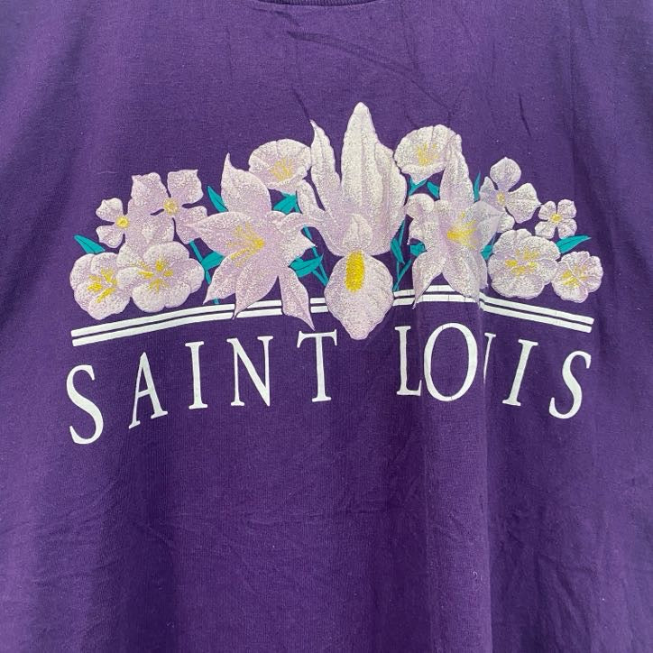 80s　FRUIT OF THE LOOM　半袖プリントTシャツ　シングルステッチ　ヴィンテージ　紫　パープル　Lサイズ