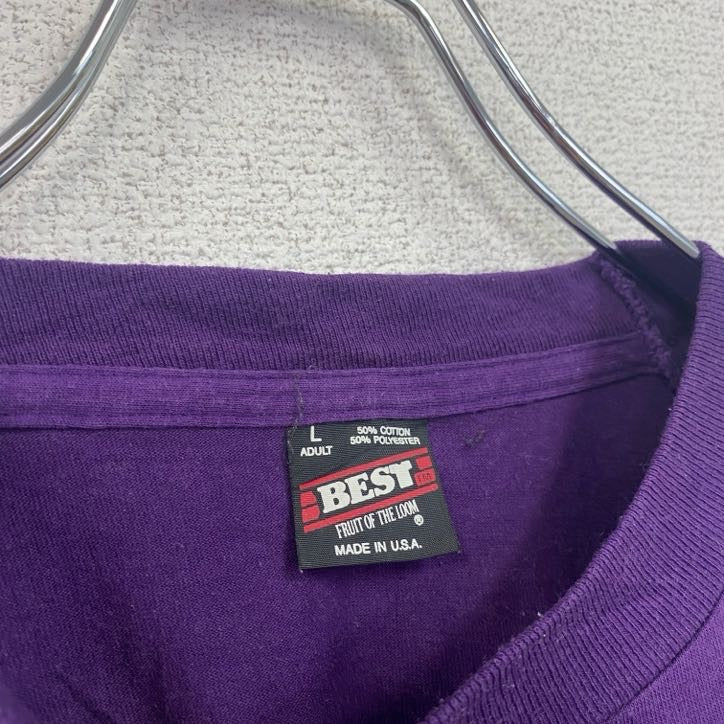 80s　FRUIT OF THE LOOM　半袖プリントTシャツ　シングルステッチ　ヴィンテージ　紫　パープル　Lサイズ
