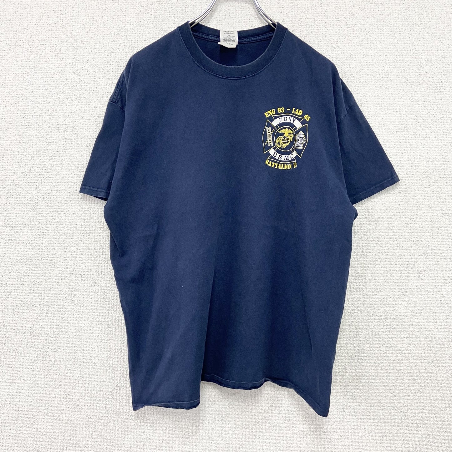 GILDAN　ギルダン　半袖プリントTシャツ　FDNY　USMC　紺　ネイビー　XLサイズ