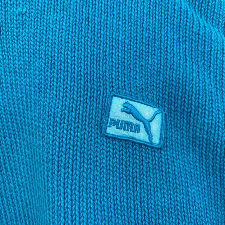 ～80s　PUMA　プーマ　コットンニットセーター　ヴィンテージ　水色　ライトブルー　７サイズ