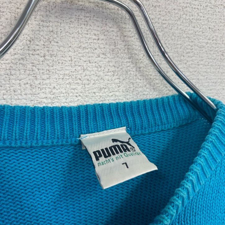 ～80s　PUMA　プーマ　コットンニットセーター　ヴィンテージ　水色　ライトブルー　７サイズ