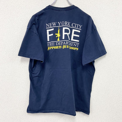 GILDAN　ギルダン　半袖プリントTシャツ　FDNY　USMC　紺　ネイビー　XLサイズ