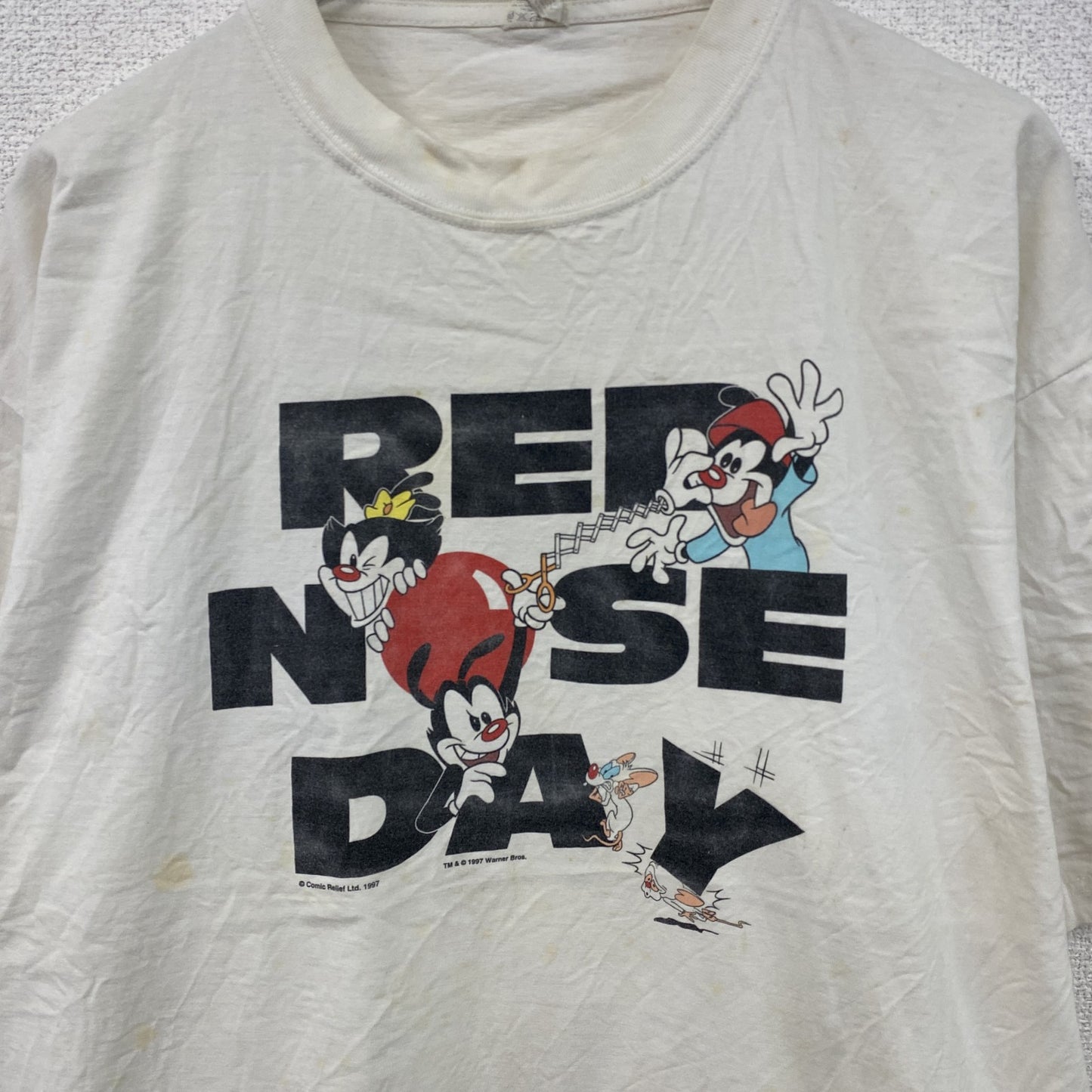 90s　Animaniacs　アニマニアックス　半袖Tシャツ　RED NOSE DAY　白　ホワイト　XLサイズ