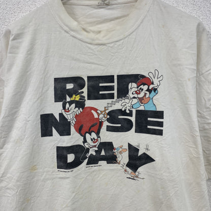 90s　Animaniacs　アニマニアックス　半袖Tシャツ　RED NOSE DAY　白　ホワイト　XLサイズ