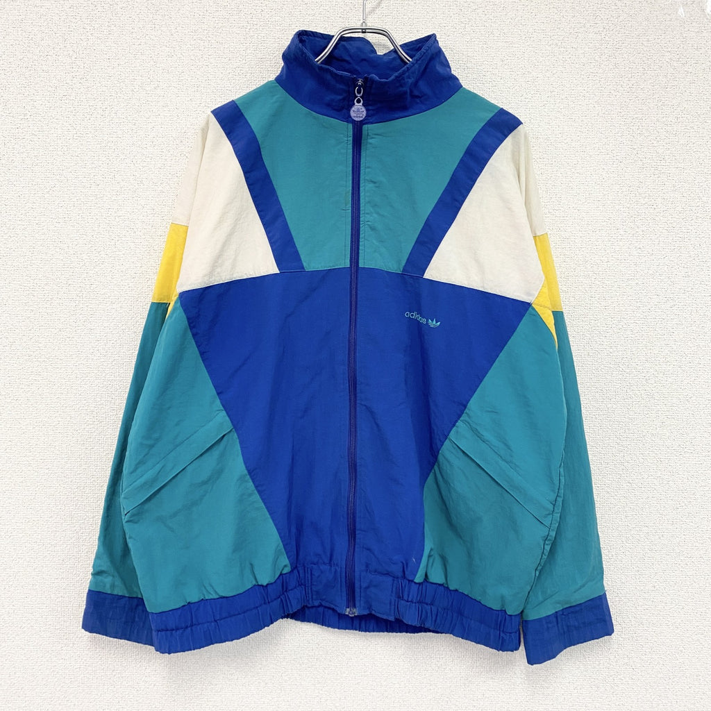 80s～　adidas　アディダス　フルジップジャケット　トレフォイルロゴ　刺繍ロゴ　ヴィンテージ　マルチカラー　青　ブルー