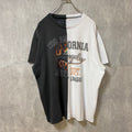 古着 used　FULL TILT　半袖ドッキングプリントTシャツ　ブラック　ホワイト　バイカラー　レトロデザイン　XLサイズ