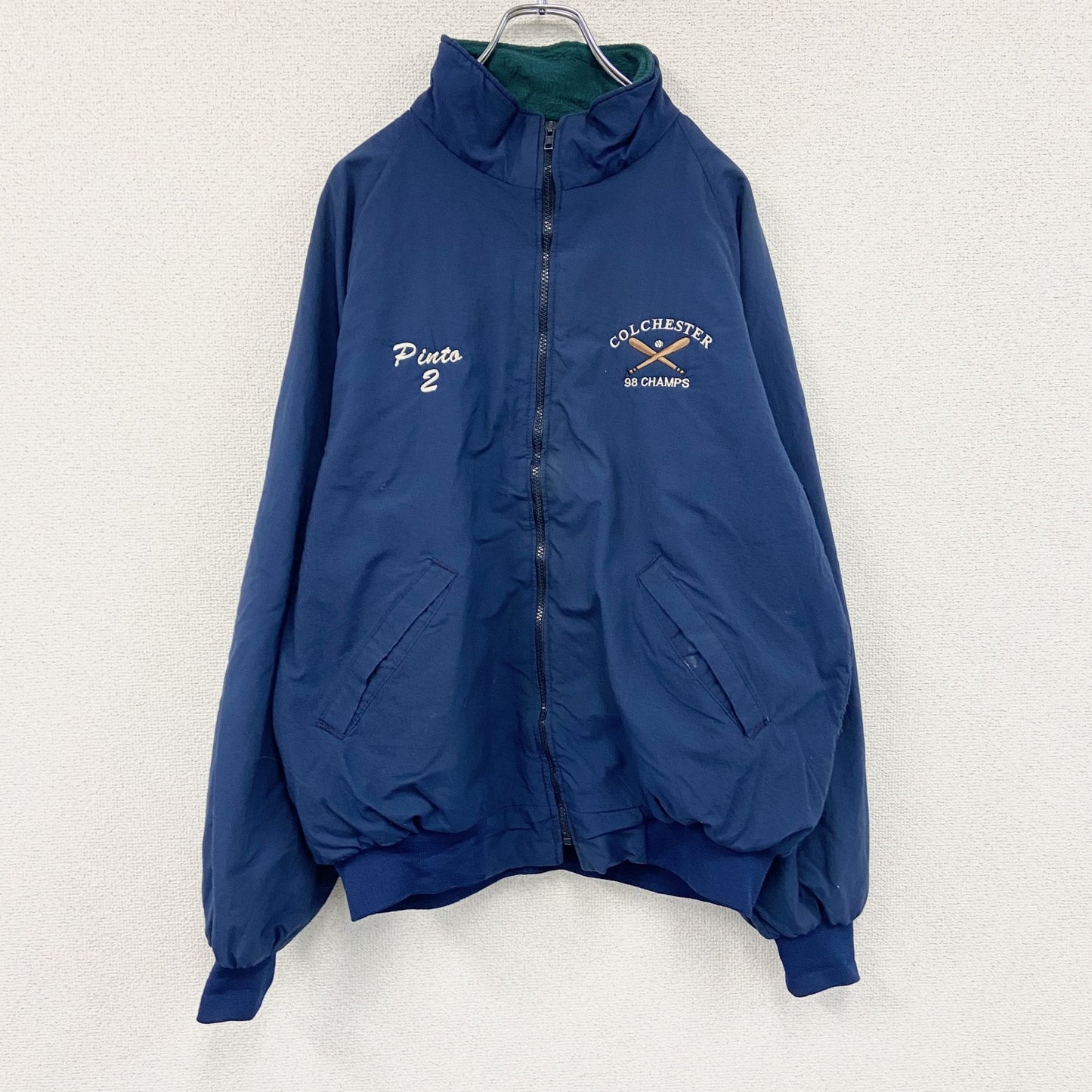 80s～　WORKWEAR　フルジップジャケット　刺繍ロゴ　アーチプリント　ヴィンテージ　紺　ネイビー