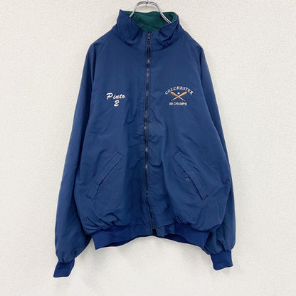 80s～　WORKWEAR　フルジップジャケット　刺繍ロゴ　アーチプリント　ヴィンテージ　紺　ネイビー