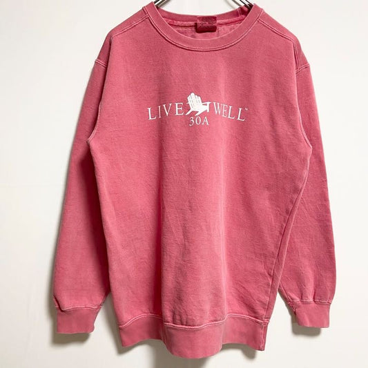 古着 used　COMFORTCOLORS　長袖ロゴプリントスウェット　トレーナー　ピンク　レトロデザイン　Sサイズ