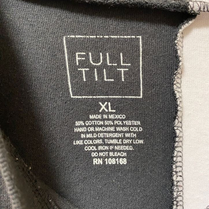 古着 used　FULL TILT　半袖ドッキングプリントTシャツ　ブラック　ホワイト　バイカラー　レトロデザイン　XLサイズ