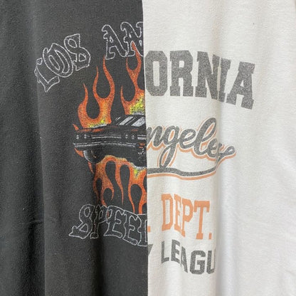 古着 used　FULL TILT　半袖ドッキングプリントTシャツ　ブラック　ホワイト　バイカラー　レトロデザイン　XLサイズ