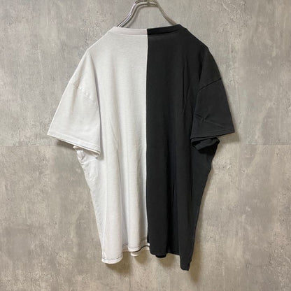 古着 used　FULL TILT　半袖ドッキングプリントTシャツ　ブラック　ホワイト　バイカラー　レトロデザイン　XLサイズ
