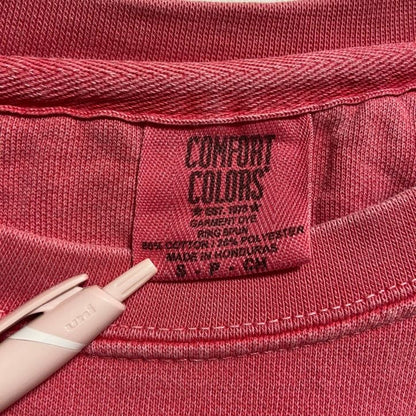 古着 used　COMFORTCOLORS　長袖ロゴプリントスウェット　トレーナー　ピンク　レトロデザイン　Sサイズ
