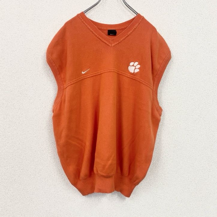 90s　NIKE　ナイキ　Vネックコットンニットベスト　ヴィンテージ　オレンジ　XLサイズ