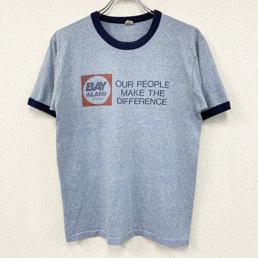 80s　SCREEN STARS　スクリーンスターズ　半袖プリントリンガーTシャツ　シングルステッチ　US製　青　ブルー　Lサイズ