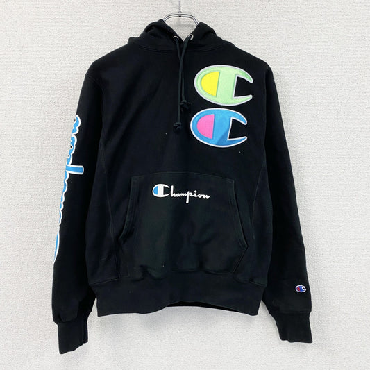 Champion　チャンピオン　リバースウィーブ　スウェットパーカー/フーディー　デカロゴ　黒　ブラック　Sサイズ