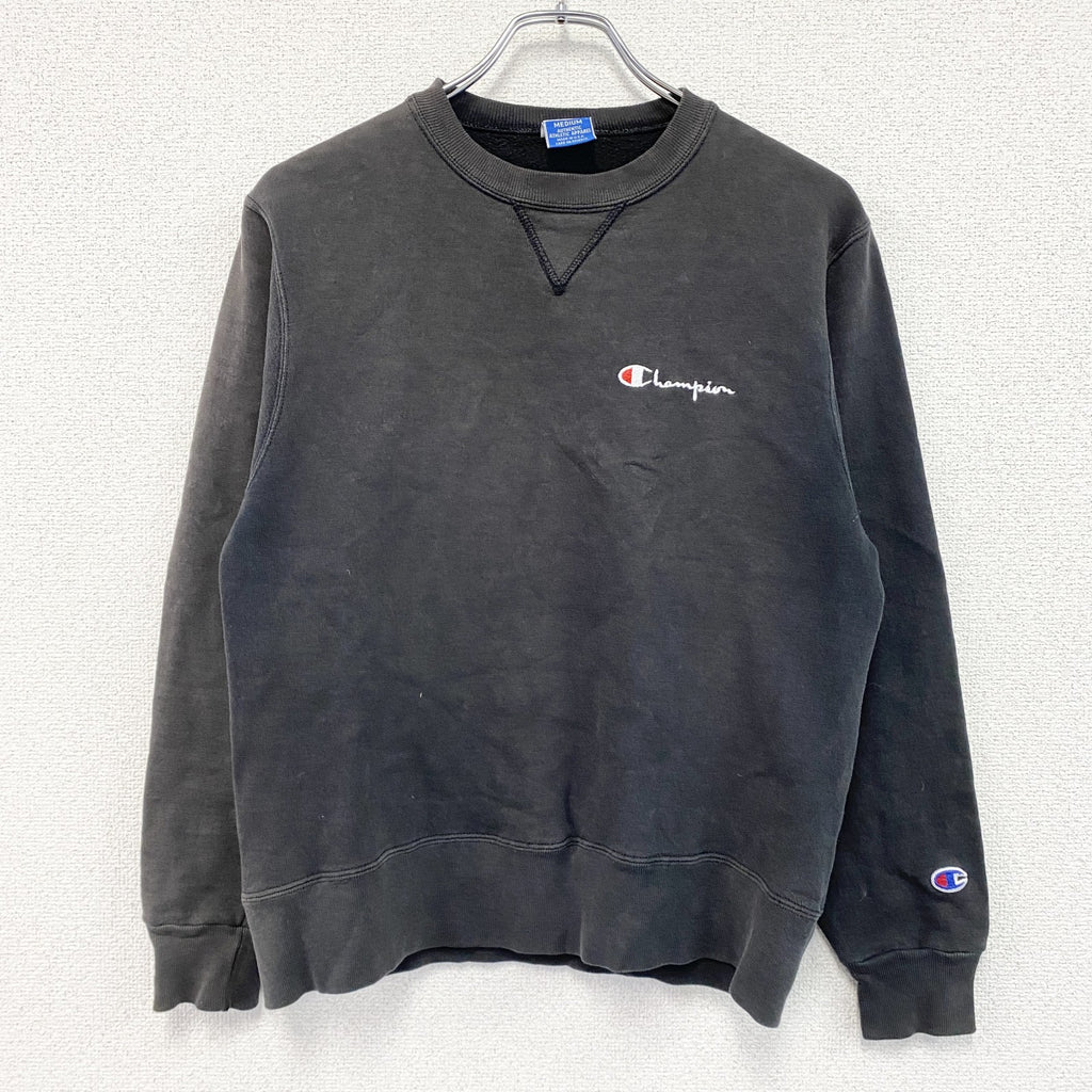 90s～　Champion　チャンピオン　スウェット/トレーナー　前V　フェード　刺繍ロゴ　黒　ブラック　Mサイズ