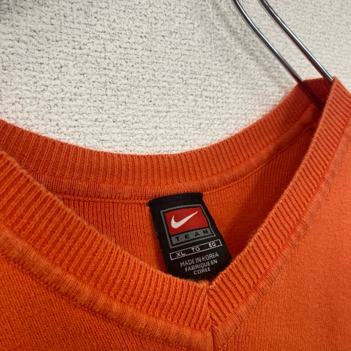 90s　NIKE　ナイキ　Vネックコットンニットベスト　ヴィンテージ　オレンジ　XLサイズ