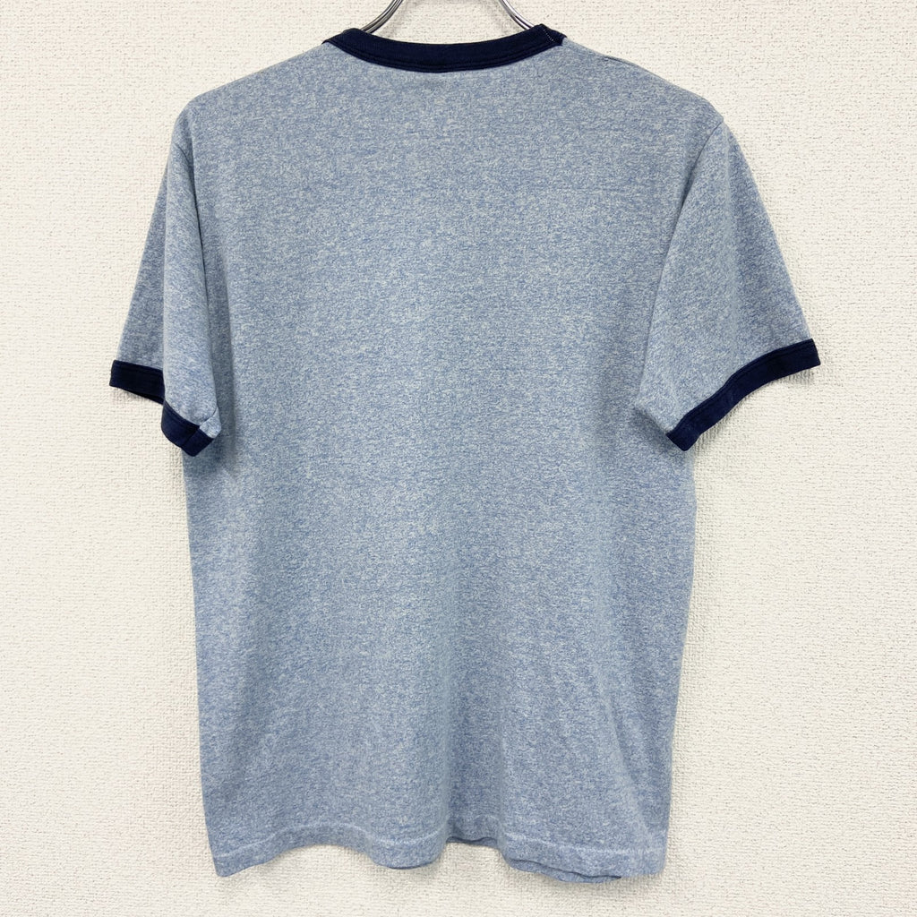 80s　SCREEN STARS　スクリーンスターズ　半袖プリントリンガーTシャツ　シングルステッチ　US製　青　ブルー　Lサイズ