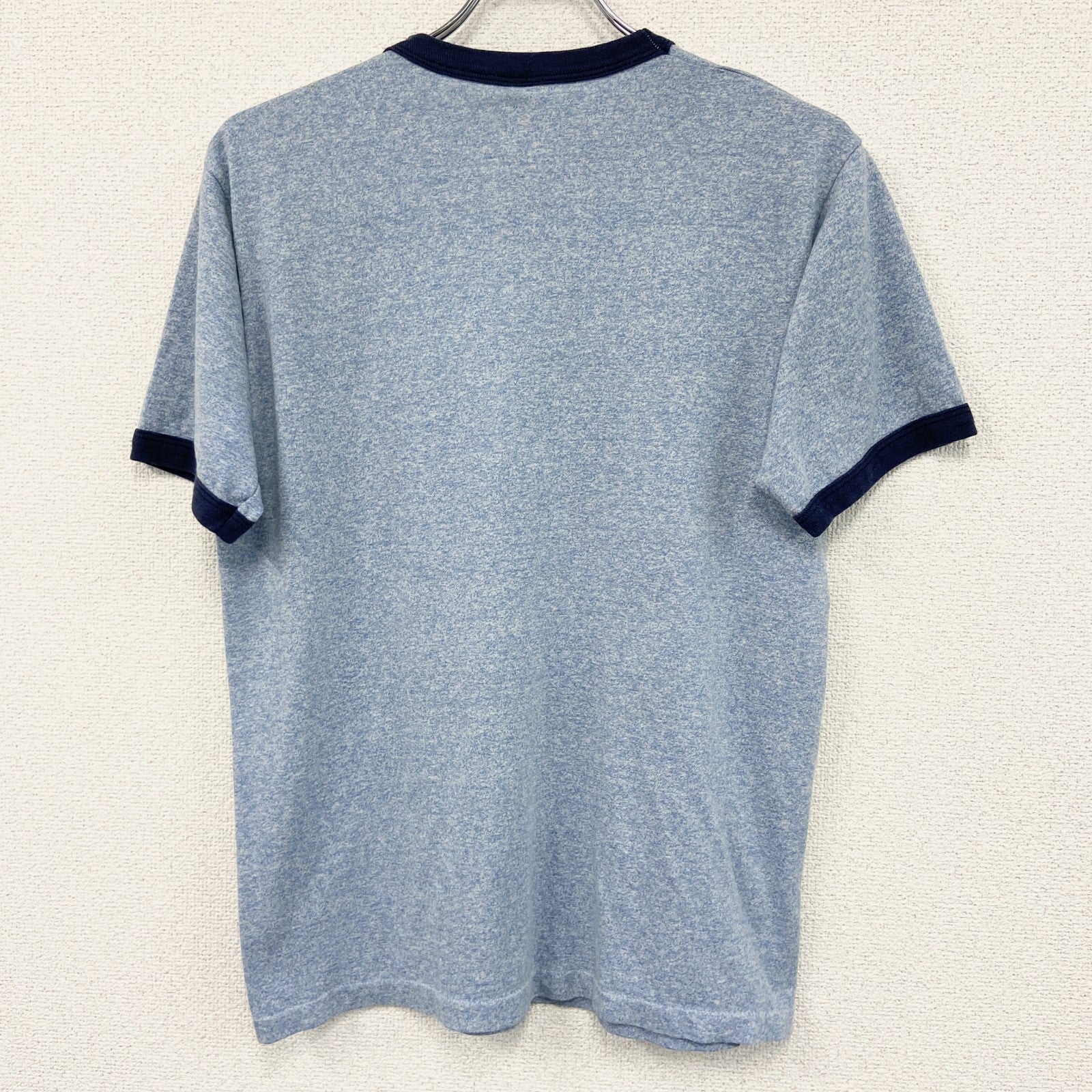 80s　SCREEN STARS　スクリーンスターズ　半袖プリントリンガーTシャツ　シングルステッチ　US製　青　ブルー　Lサイズ