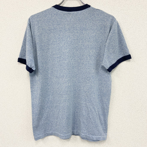 80s　SCREEN STARS　スクリーンスターズ　半袖プリントリンガーTシャツ　シングルステッチ　US製　青　ブルー　Lサイズ