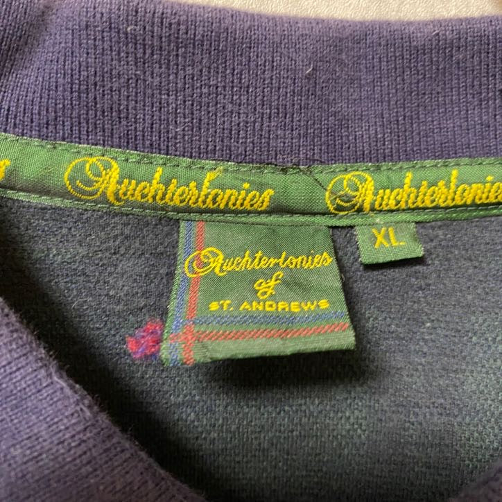 古着 used　St.Andrews　半袖チェック柄ポロシャツ　総柄　緑　レトロデザイン　ゴルフ　ワンポイント刺繍　XLサイズ