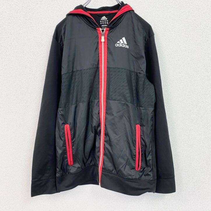 adidas　アディダス　ナイロンジャケット　フルジップ　黒　ブラック　Sサイズ