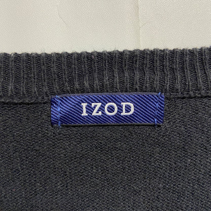 古着 used　IZOD アイゾッド　長袖Vネック薄手ニット　セーター　ワンポイント刺繍　黒　ビッグシルエット　2XLサイズ