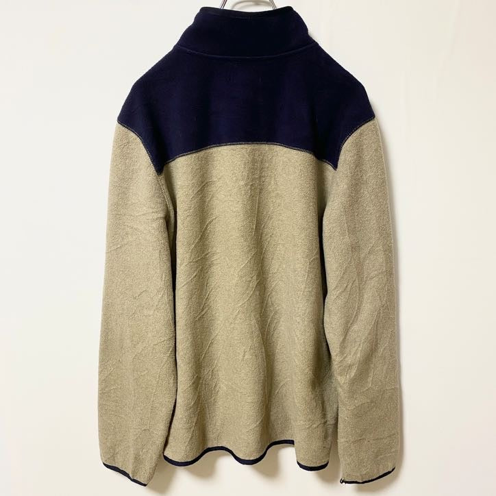古着 used　Croft&Barrow　長袖ハイネックフリースジャケット　バイカラー　ネイビー　ベージュ　レトロ　Mサイズ