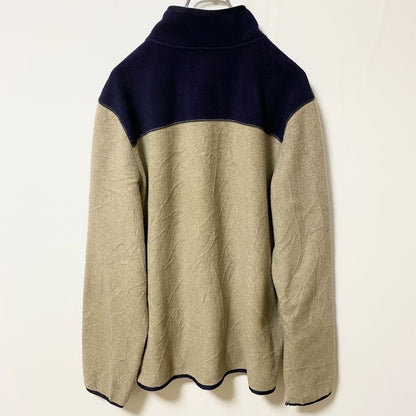 古着 used　Croft&Barrow　長袖ハイネックフリースジャケット　バイカラー　ネイビー　ベージュ　レトロ　Mサイズ