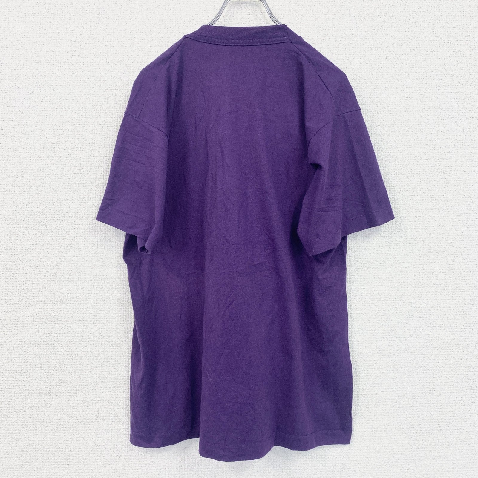80s　FRUIT OF THE LOOM　半袖プリントTシャツ　シングルステッチ　ヴィンテージ　紫　パープル　Lサイズ