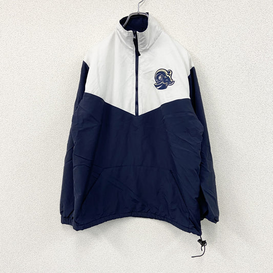 ～90s　Boathouse　ハーフジップナイロンプルオーバージャケット　ワッペン　アーチプリント　ホワイト　ネイビー　Sサイズ