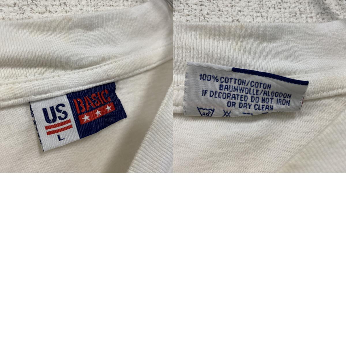 90s～　US BASIC　半袖プリントTシャツ　ヴィンテージ　白　ホワイト　Lサイズ