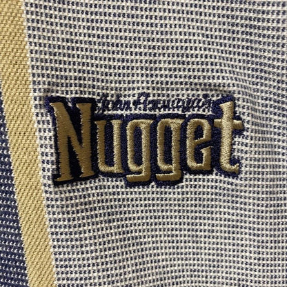 古着 used　ANTIGUA　Nugget　半袖ストライプ柄ポロシャツ　ネイビー　グレー　レトロデザイン　ワンポイント刺繍　