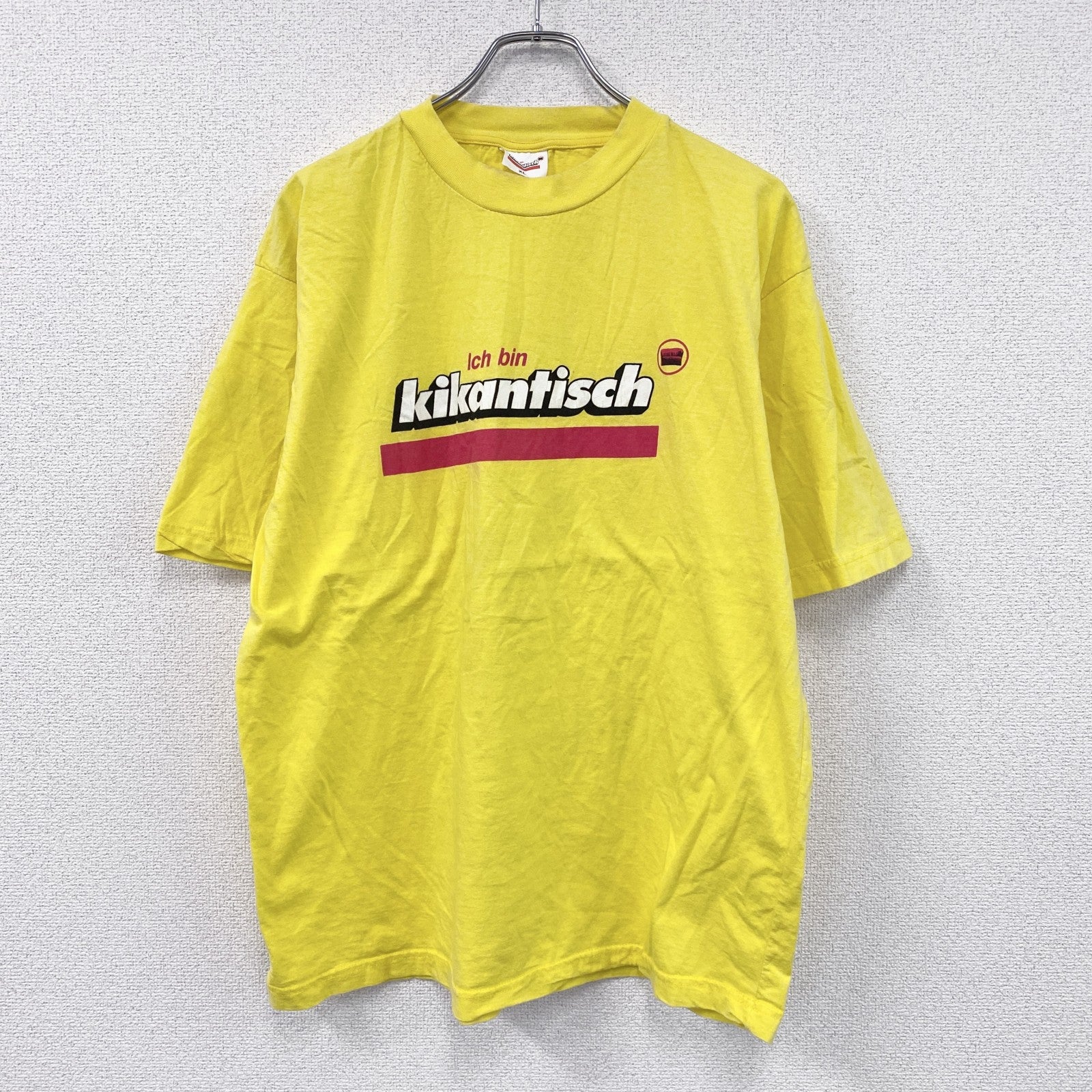 00s～　kikantisch　半袖プリントTシャツ 　PIZZA　ユーロヴィンテージ　黄色　イエロー　XLサイズ