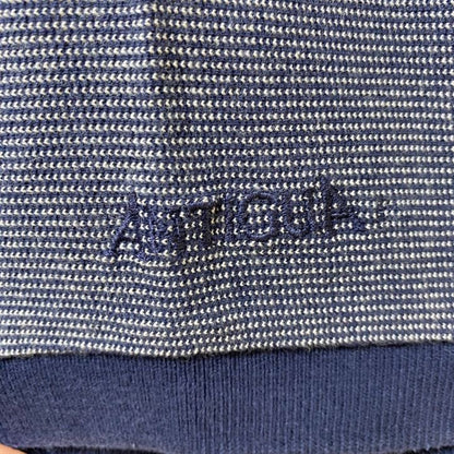 古着 used　ANTIGUA　Nugget　半袖ストライプ柄ポロシャツ　ネイビー　グレー　レトロデザイン　ワンポイント刺繍　