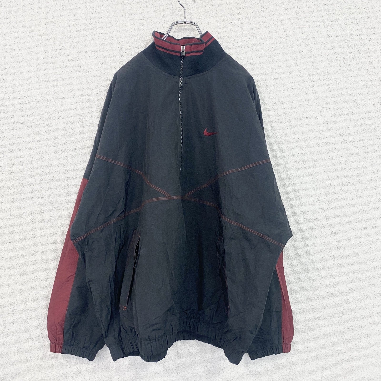 90s　NIKE　ナイキ　プルオーバーナイロンジャケット　ハーフジップ　ヴィンテージ　黒　ブラック　XLサイズ