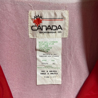 古着 used　CANADA　長袖刺繍ナイロンジャケット　コーチジャケット　ブラックバス　魚　赤　ビッグシルエット　XLサイズ