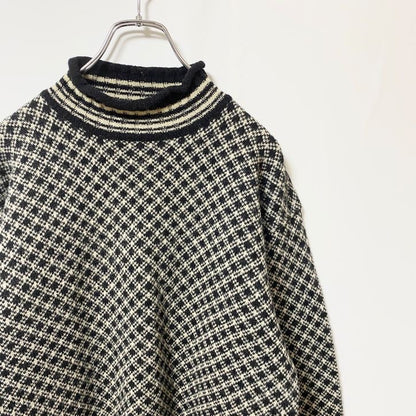 simons　ニットセーター　バーズアイ柄　ハイネック　リブライン　バイカラー　黒　ブラック　Mサイズ