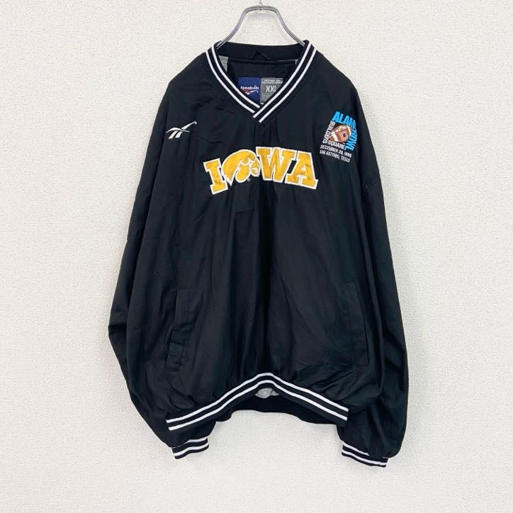90s～　Reebok　リーボック　プルオーバージャケット　ヴィンテージ　IOWA　黒　ブラック　XXLサイズ