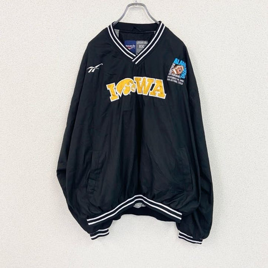 90s～　Reebok　リーボック　プルオーバージャケット　ヴィンテージ　IOWA　黒　ブラック　XXLサイズ