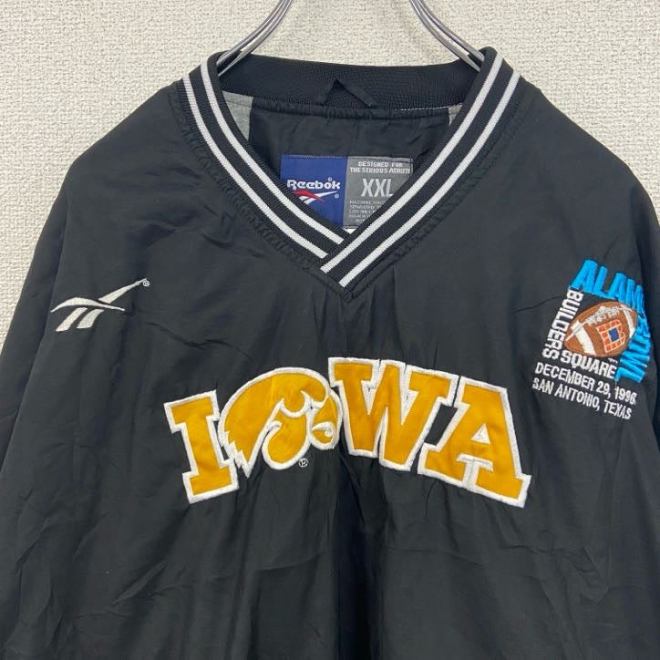 90s～　Reebok　リーボック　プルオーバージャケット　ヴィンテージ　IOWA　黒　ブラック　XXLサイズ