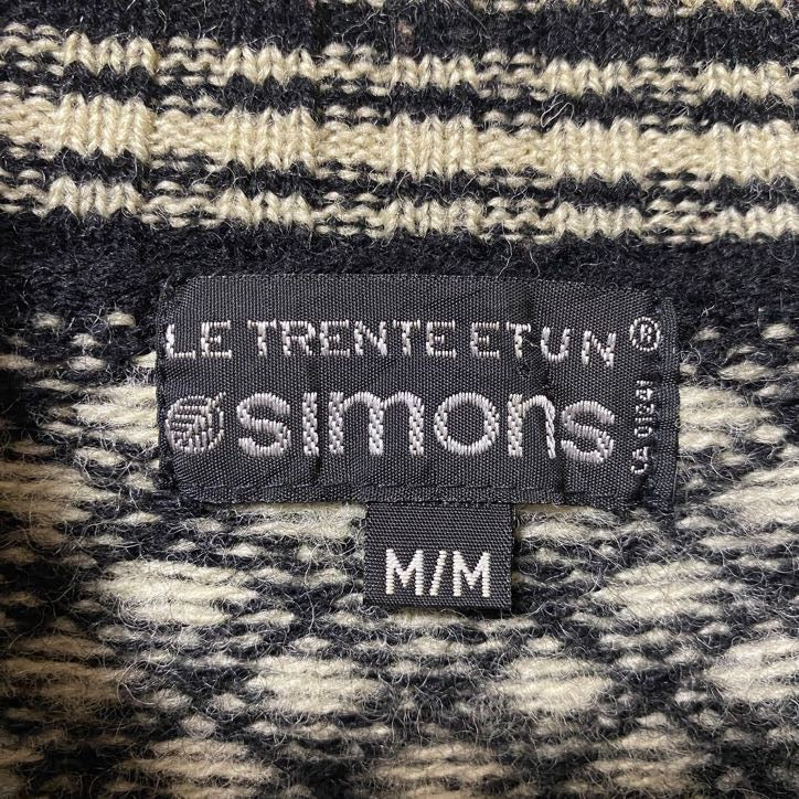 simons　ニットセーター　バーズアイ柄　ハイネック　リブライン　バイカラー　黒　ブラック　Mサイズ